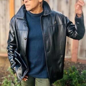 Emporio Collezione button-front jacket in black faux leather